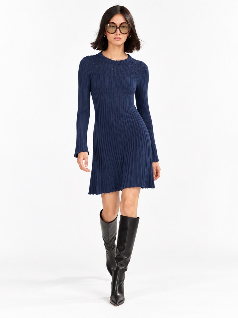 Kate Spade Pointelle Ribbed Sweater Dress Celestial Blue M NWOT